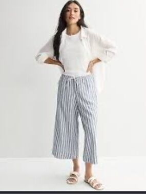 Sonoma Striped Cropped Wide-Leg Pants in Blue and White